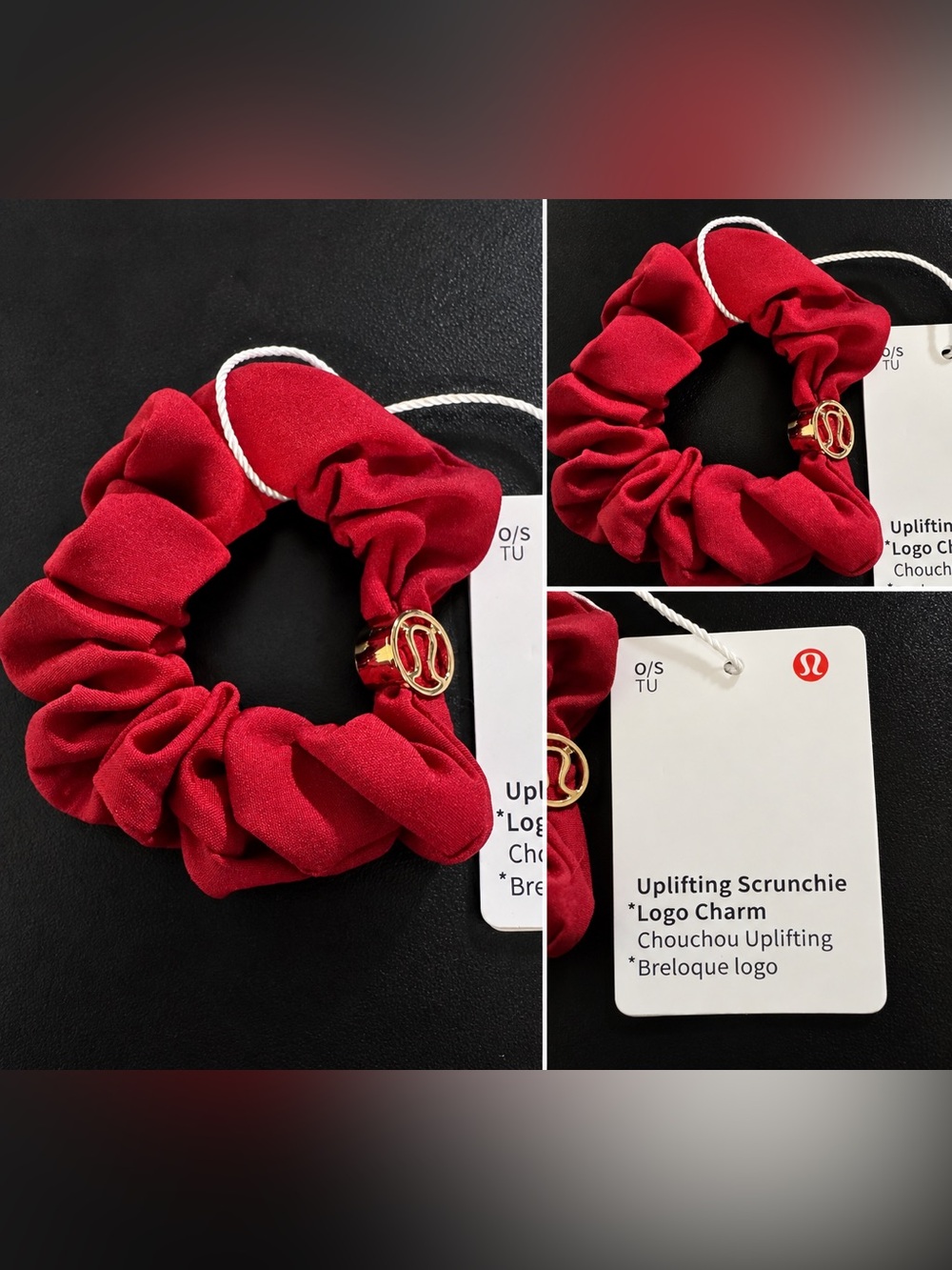 lululemon athletica Red Scrunchie with Gold Logo Charm
